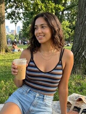 SHEIN Striped Crop Top Juniors M Blue Black White Brown Spaghetti Strap